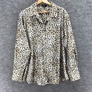 Haver Shirt Women XL Beige Animal Print Button Up Collared Long Sleeve Casual